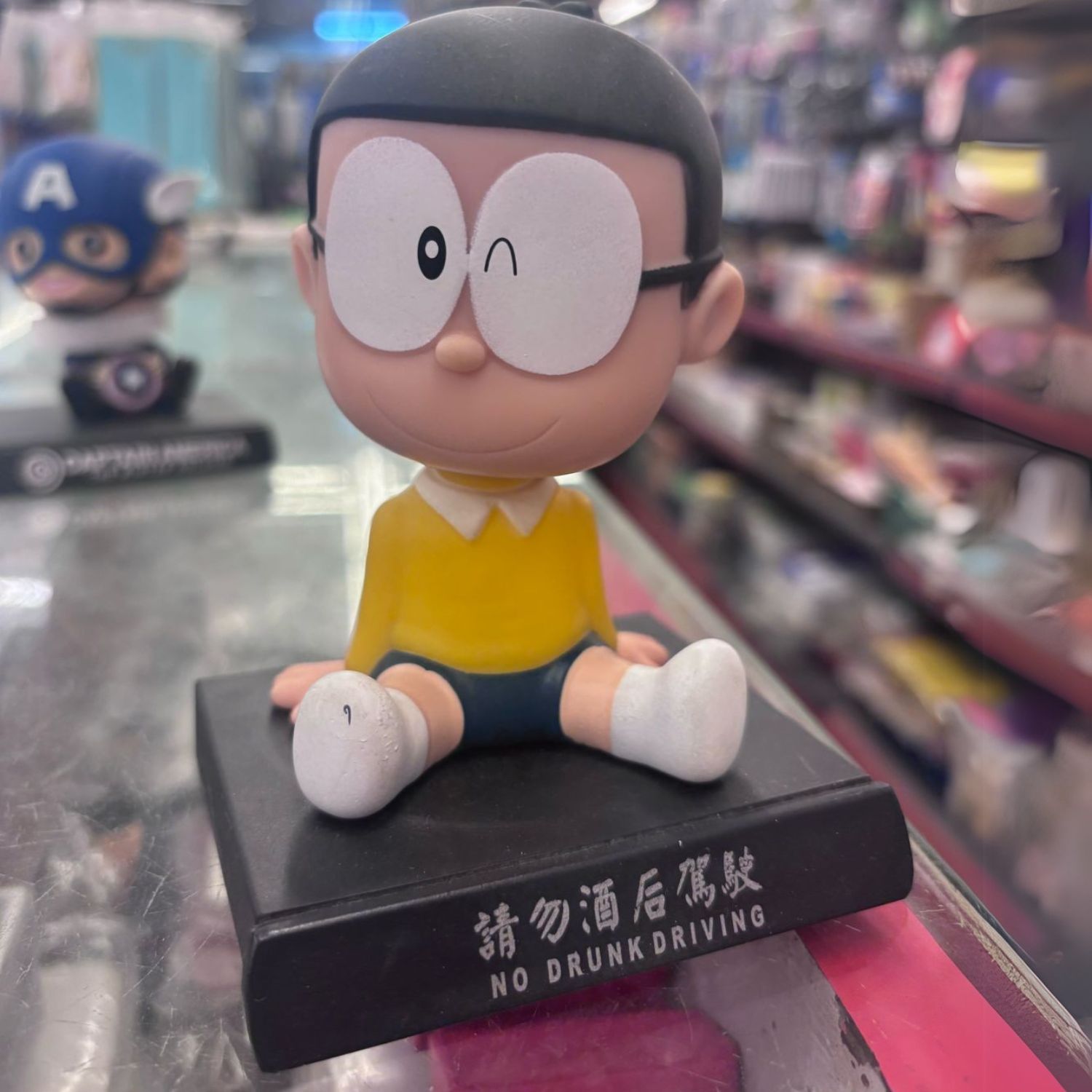 Nobita Character Action Figure Limited Edition Bobblehead with Mobile Holder for Car Dashboard, Office Desk & Study Table