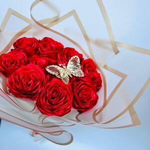 Scarlet Bloom with Golden Butterfly - Handmade bouquet