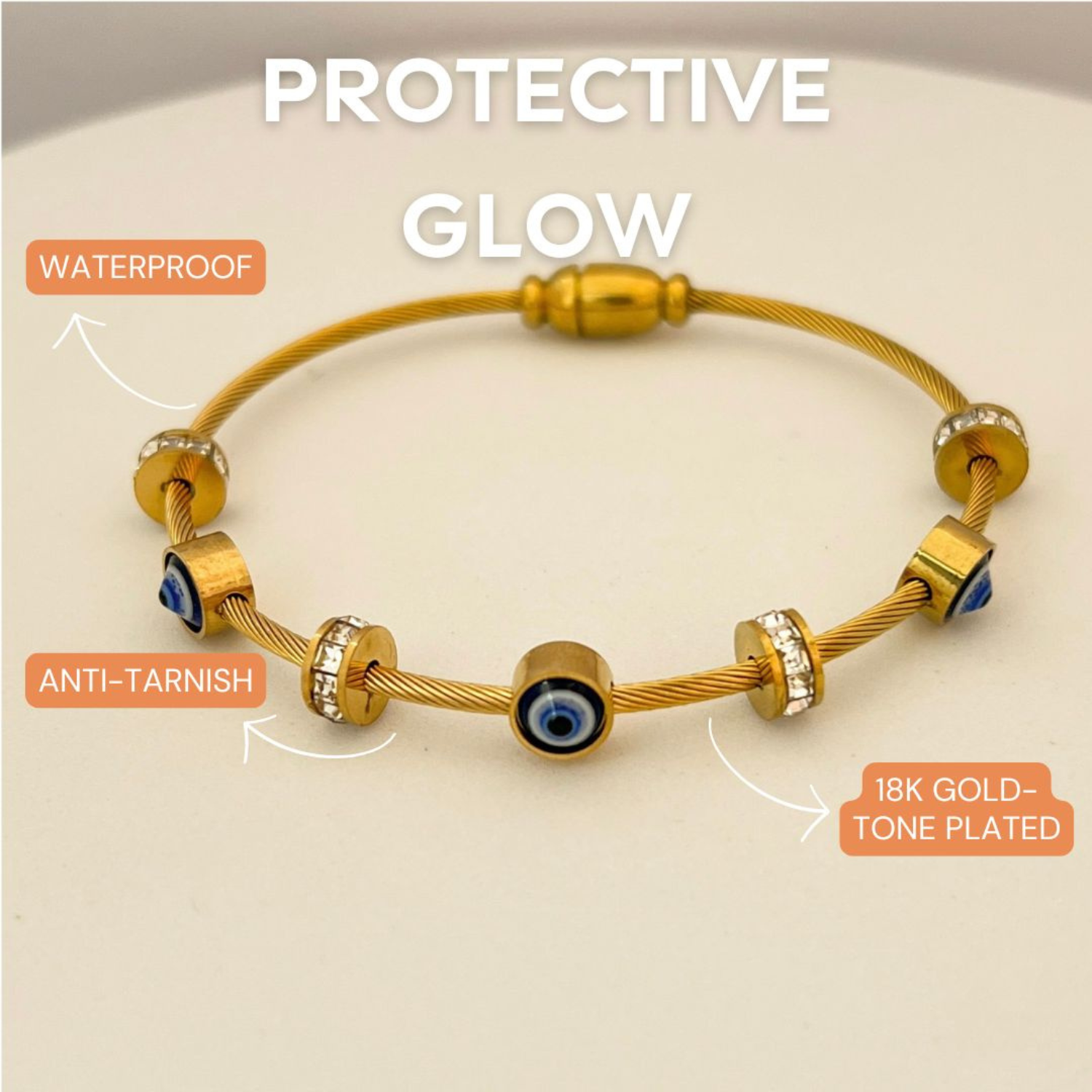 Anti tarnish 18k gold plated evil eye magnetic bracelet - Image 2