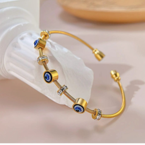 Anti tarnish 18k gold plated evil eye magnetic bracelet