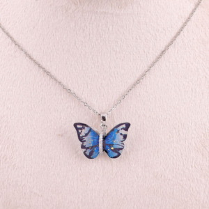 Trendy anti tarnish crystal blue butterfly pendant necklace4