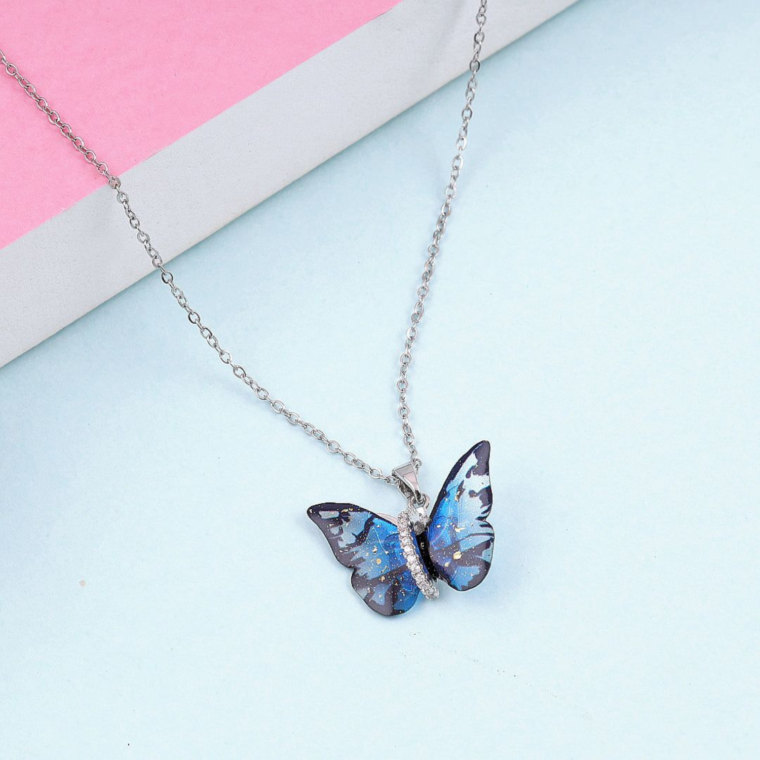 Trendy anti tarnish crystal blue butterfly pendant necklace4 - Image 2