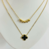 Stainless steel 18k gold plated four heart leaf clover double layer necklace
