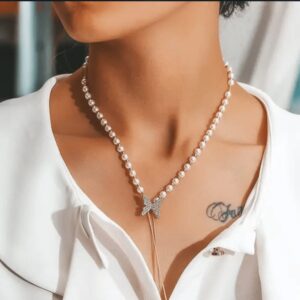 Korean Butterfly Pearl Necklace