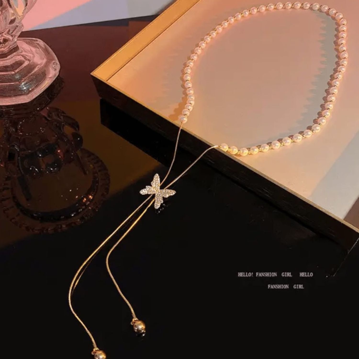 Korean Butterfly Pearl Necklace - Image 3