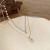 Korean White Heart Double Necklace Set