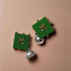 Rainvas Green and silver oxidized jhumka earrings