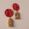 Rainvas Red bandhani print & golden long jhumka earrrings