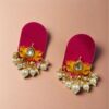 Rainvas Red lotus pearls studs earrings for women