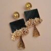 Rainvas Dark Green beaded long jhumka earrings