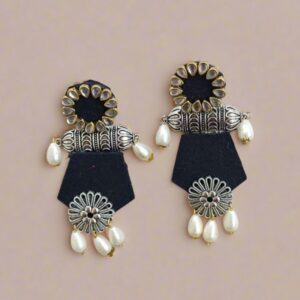 Rainvas Black long jhumka earrings with pearls for women