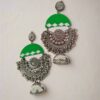 Rainvas Green oxidized heavy long jhumka with ghungroos