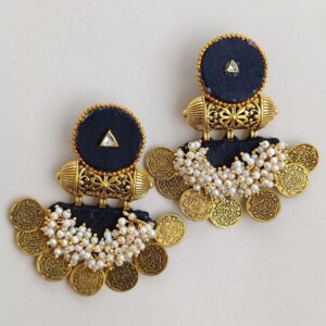 Rainvas Black heavy golden coins beaded jhumka