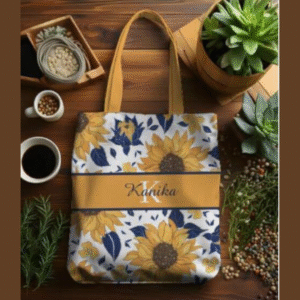 Sunflower design with name Customized full print Tote bag