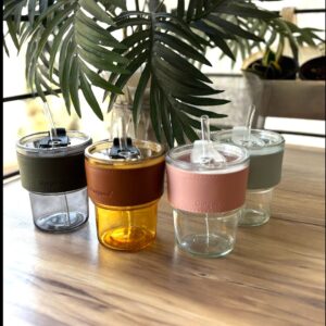 Leather Grip Glass Tumbler / Cup / Sipper Glass with Straw